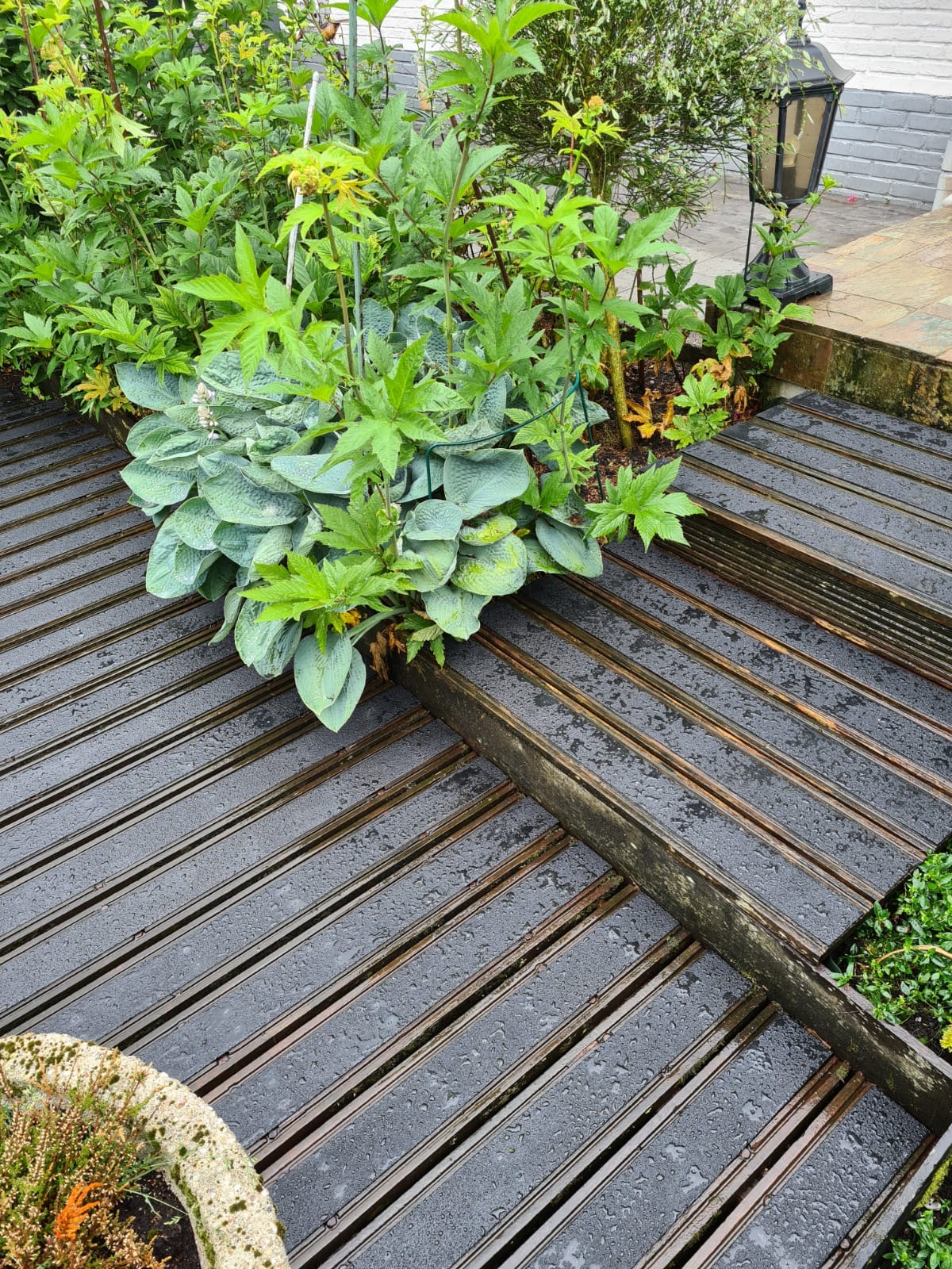 Antislip vlonderstroken in achtertuin — foto 2 van het vlonderproject door Vlonderhoud